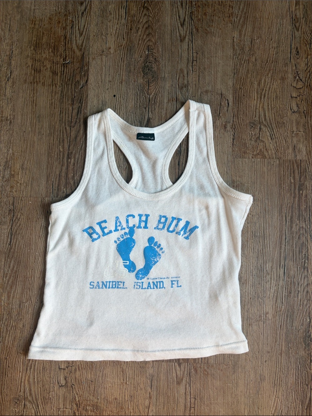 Hot Miami Styles White Tank Top with Blue 'Beach Bum' Graphic